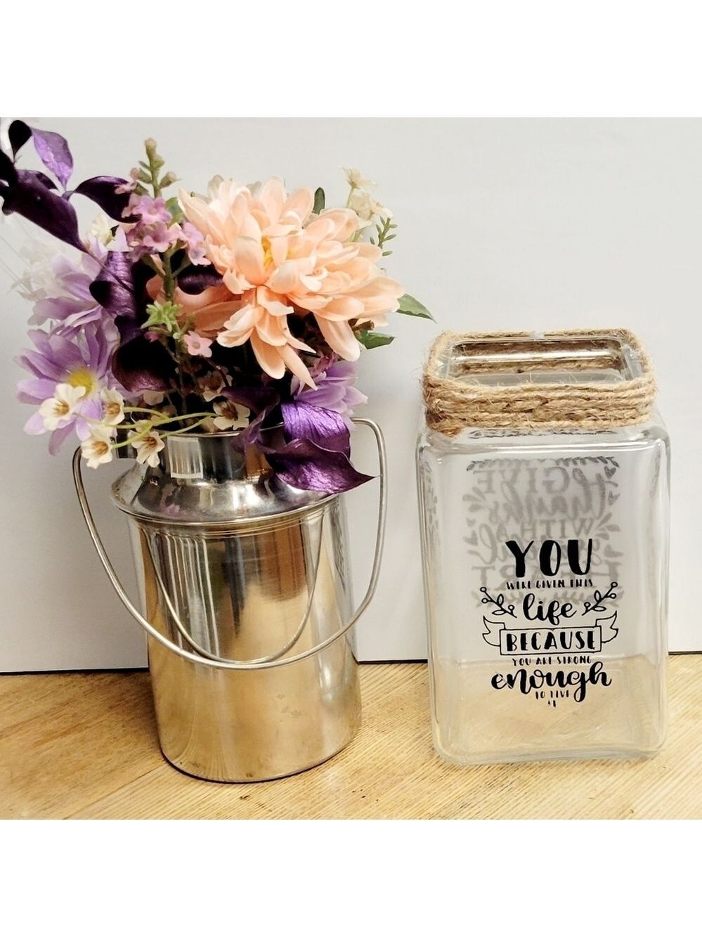 Farmhouse Square Jar Handpainted Rustic - Picture 2 of 4